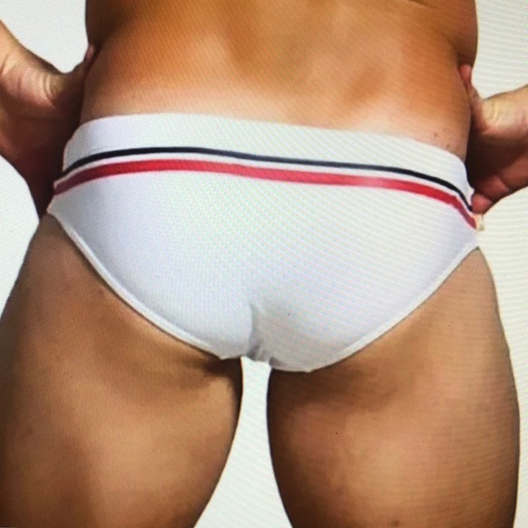 Chic White Swim Briefs with Stripes - Picture 2 of 6